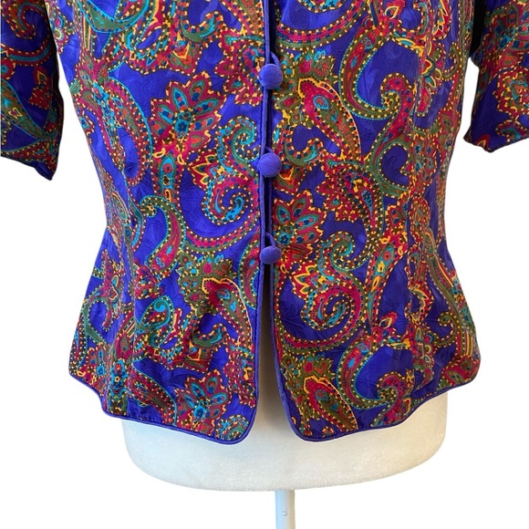 Adrianna Papell Womens Vintage 90s Silk Paisley Button Down Top - Picture 5 of 8